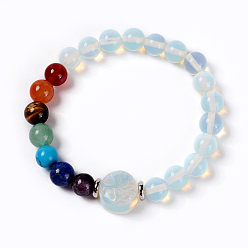 Opalite Natural & Synthetic Mixed Stone and Opalite Beads Stretch Bracelets, 2-1/8 inch(5.3~5.5cm)