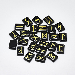 Черный Спрей окрашены стекло кабошоны, прямоугольник с рунами / футарк / футорк, чёрные, 19~20x14~15x4.5~6 мм, 25 шт / комплект