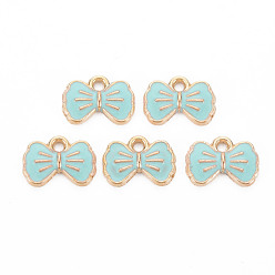 Аквамарин Подвески из эмали и сплава, без кадмия и без свинца, золотой свет, бантом, аквамарин, 8.5x12x2 мм, отверстие : 1.5 мм