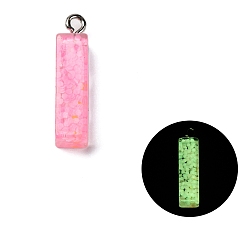 Letter I Светящиеся подвески смолы, светится в темноте, с платиновым покрытием петли, буквы, Буква "i", 24x5.5x5.5 мм, отверстие : 1.8 мм