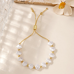 Белый Регулируемые браслеты-слайдеры из искусственной ракушки, 304 из нержавеющей стали змея цепи браслеты, белые, внутренний диаметр: 11 дюйм (28 см)