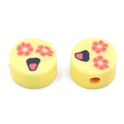 Желтый Бусины из полимерной глины , плоский круглый с рисунком улыбающегося лица, желтые, 9x4.5 мм, отверстие : 1.8 мм