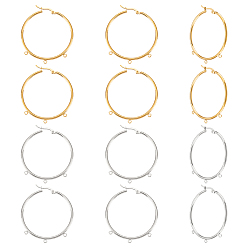 Золотой & Цвет Нержавеющей Стали 12 шт. 2 цвета 304 фурнитура для огромных сережек-колец из нержавеющей стали, с защелкой сзади и горизонтальными петлями, кольцо, золотые и нержавеющая сталь цвет, 12 датчик, 45.5x40.5x2 мм, отверстие : 1.6 мм, штифты : 0.8~1 мм, 6 шт / цвет