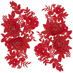 Красный 1парные аксессуары для костюмов из полиэстера, аппликация патч, швейные украшения, цветок, красные, 230x122 мм