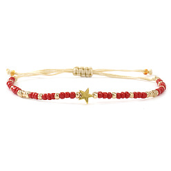 Красный Регулируемые браслеты из стеклянного бисера, латунь звезда шарм браслеты для женщин, красные, 11.02 дюйм (28 см)