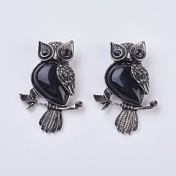 (946F)Морозный цвет внутри  Жонкиль / Непрозрачная зеленая подкладка Gemstone подвеска, со сплавочной фурнитурой и стразами, сова, 50x35x7.5~9 мм, отверстие : 5x8 мм