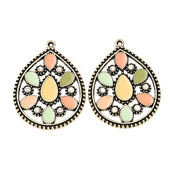 Разноцветный Подвески из эмали и сплава, со стразами, подвески в виде капель, красочный, 39.5x29.5x3 мм, отверстие : 1.6 мм