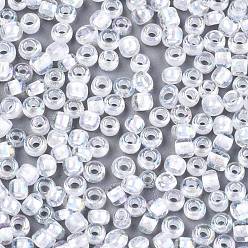 Creamy White 6/0 Glass Seed Beads, Inside Colours, Round Hole, Round, Transparent Colours Rainbow, Creamy White, 6/0, 4~5x2.5~4.5mm, Hole: 1.2mm, about 4500pcs/bag