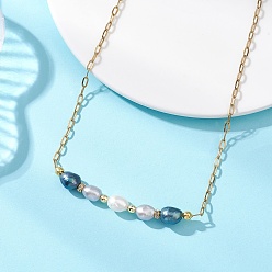 Серый Ожерелья из натуральных жемчужных бусин в форме рисовых зерен с цепочками из нержавеющей стали в виде скрепок., золотые, смешанные окрашенные и неокрашенные, серые, 304 дюйм (15.39 см)