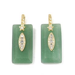Aventurine Verte Pendentifs à facettes en aventurine verte naturelle, Breloques rectangulaires serties de micro-pavés en laiton et de zircones cubiques transparentes, réel 18 k plaqué or, sans cadmium et sans plomb, crémaillère plaquage, plaqué longue durée, 25x13x7mm, Trou: 5x6mm