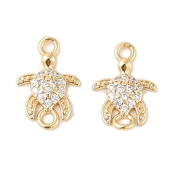 Настоящее золото 18K Шармы-соединители из латуни с микропаве из кубического циркония, без кадмия, без никеля и без свинца, черепаха, реальный 18 k позолоченный, 13.5x9.5x2 мм, отверстие : 1.6 мм