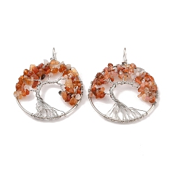 Red Agate Природные сердолик большие подвески, с платиновой и латунной фурнитурой, долговечный, без свинца и без кадмия, плоские круглые с деревом, 62x49x6~13 мм, отверстие : 7x4 мм