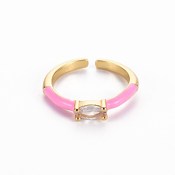 Perle rosa Manschettenringe aus Messingemail, offene Ringe, Solitärringe, mit klaren Zirkonia, Nickel frei, Pferd Auge, golden, Perle rosa, us Größe 7 (17.3 mm)