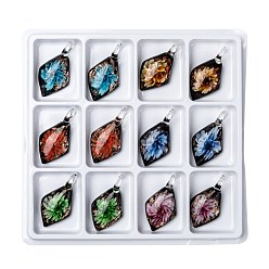 (52) Непрозрачная лаванда Ручной золотой песок Lampwork большие кулоны, ромб, разноцветные, 59x32x15 мм, отверстия: 8 мм, 12 шт / коробка