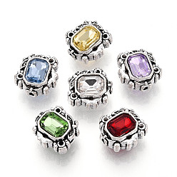 (52) Непрозрачная лаванда Сплавочные овальные бусины тибетского стиля , прямоугольные, со стразами, античное серебро, разноцветные, 13.5x13x9.5~10 мм, отверстие : 1.6 мм