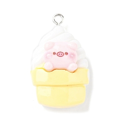 Ice Cream Подвески из непрозрачной смолы с милой тематикой свиньи, имитация еды, с платиновым тоном железная петля, мороженое, 33x19.5x11 мм, отверстие : 2 мм