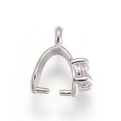 Платинированный Латунь микро проложить кубический цирконий, прозрачные, Реальная платина, 9x3.5x7.5 мм, отверстие: 1.4 мм, внутренний: 5x4 мм, контакт: 0.7 мм