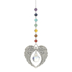 Античное Серебро Стеклянная капля и большие подвесные украшения из сплава в тибетском стиле, с бусинами из драгоценных камней чакры, для украшения дома, античное серебро, 300 мм