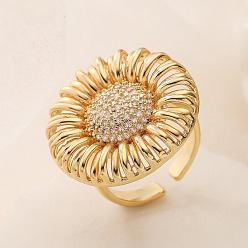 Настоящее золото 18K Кольца-манжеты из латуни с микропаве из прозрачных кубических цирконий для женщин, открытые кольца, реальный 18 k позолоченный, размер США 7 1/4 (17.5 мм)