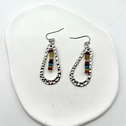 Платина Серьги-подвески из сплава лэмпворк с бусинами-рондель, слеза, платина, 45x21 мм