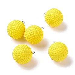 Yellow Plastic Pendants, with Platinum Tone Iron Loops, Uneven Tennis and Rugby, Yellow, 23x20mm, Hole: 2mm