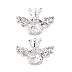 Посеребрённый Латунные микропаве из прозрачного кубического циркония, без кадмия, без никеля и без свинца, ангел и корона, 925 серебро покрытием, 11x18x7 мм, Отверстие : 1.6 мм & 1.8 мм