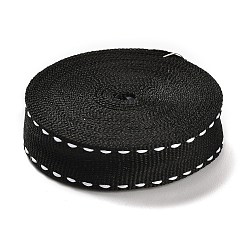 Black 4.5 Yards Polyester Stitched Edge Ribbon, for Gift Packaging, Black, 5/8 inch(15mm)
