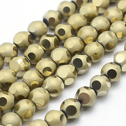 Golden Plated Electroplate Glass Beads Strands, Full Plated, Frosted, Round, Golden Plated, 8mm, Hole: 1mm, about 72pcs/strand, 21.25 inch(54cm)