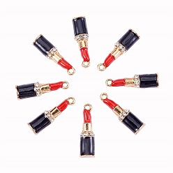 (52) Непрозрачная лаванда Подвески из эмалевого сплава с покрытием из легкого золота, с кристально горный хрусталь, губная помада, разноцветные, 24.5x7x4.5 мм, отверстие : 1.5 мм