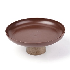 Sienna Round ABS Desktop Storage Tray, with Wood Base, Jewelry Trays, Snack Tray Plate, for Living Room Kitchen Table Home, Sienna, 20x8.1cm, Wood Base diameter: 69mm