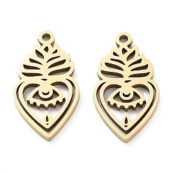 Настоящее золото 18K Ионное покрытие (ip) 316l подвески из хирургической нержавеющей стали, без никеля , Священное сердце с сердечным очарованием, реальный 18 k позолоченный, 17x9x1 мм, отверстие : 1 мм