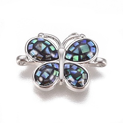 Platinum Abalone Shell/Paua Shell Links, with Brass Findings, Butterfly, Platinum, 12x18x3mm, Hole: 0.8mm