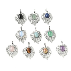 Смешанные камни Природные и синтетические смешанные подвески драгоценных камней, латунный лист амулеты, платина, стойки покрытие, смешанные окрашенные и неокрашенные, 31x21x7.5 мм, отверстие : 7.5x3.5 мм