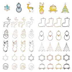 Mixed Color Christmas Alloy Open Back Bezel Pendants, For DIY Epoxy Resin, Pressed Flower Jewelry, Mixed Shapes, Mixed Color, 32.5~53.5x22.5~38.5x2~3.5mm, 40pcs/set