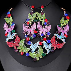 Разноцветный Ожерелья с подвесками из сплава эмали и страз и серьги-гвоздики, бабочка, красочный, 19.69 дюйм (50 см)
