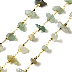 Зеленый Авантюрин Цепочки из бисера с натуральным зеленым авантюрином ручной работы, пайки, с реечной обшивкой латунными выводами, долговечный, без свинца и без кадмия, с катушкой, реальный 18 k позолоченный, 3~8x2~4x3~4 мм