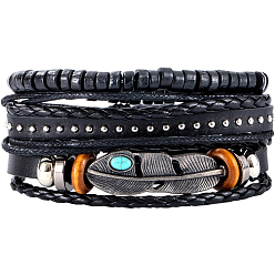 Перо 1Вязаные многорядные браслеты из поликарбоната, коровьей кожи и искусственной кожи, сплав ссылка браслеты, перо, 3-1/2x1-5/8 дюйм (9x4 см)