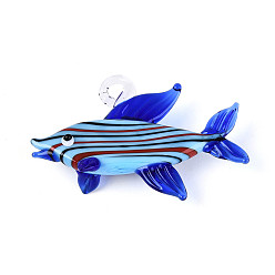 Синий Большие подвески, лэмпворк, ручная работа , рыбы прелести, синие, 31~33x49.5~52.5x11.5~14.5 мм, отверстие : 3.5~5.5x3.5~4.5 мм