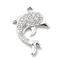 Платина Сплава кристалла горный хрусталь подвески, дельфин очарование, платина, 25.5x18x2.6 мм, отверстие : 2 мм