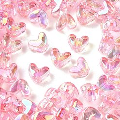 Ярко-Розовый Уф-покрытие прозрачные акриловые бусины, радужный, сердце, ярко-розовый, 9x11.5x7 мм, отверстие : 1.4 мм