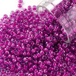 (980) Luminous Light Sapphire/Neon Pink Lined Тохо 8/0 круглые бусины, японский бисер, (980) светящийся сапфир / неоновая розовая подкладка, 8/0, 3 мм, отверстие : 1 мм, Около 222 шт / 10 г