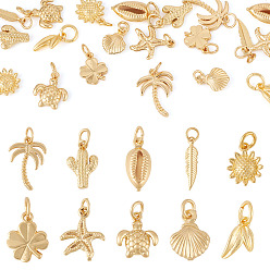 Mixed Shapes 20 шт 10 стили латунные подвески, с прыжковых колец, реальный 18 k позолоченный, разнообразные, 11~16.5x3.5~12x1~3 мм, отверстие : 2~3.5 мм, 2 шт / стиль