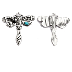 Dragonfly Синтетические бирюзовые подвески, с фурнитурой сплавочной тибетского стиля, стрекоза, 46x47 мм