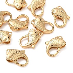 Real 18K Gold Plated SHEGRACE Brass Lobster Claw Clasps, Fish, Cadmium Free & Lead Free & Nickel Free, Real 18K Gold Plated, 16x12x4.5mm, Hole: 1.2mm