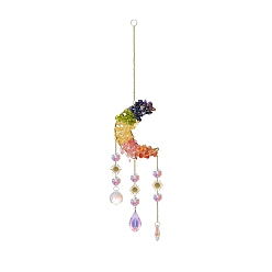 Разноцветный Подвесные украшения в виде луны из натурального драгоценного камня и металла, Стеклянный ловец солнца с кисточкой для украшения крыльца дома и сада, красочный, 420 мм