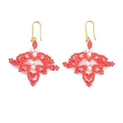 Красный Стеклянные шарики из серебра, серьги из жемчужных бусин в форме листьев, золотые, красные, 60x46 мм