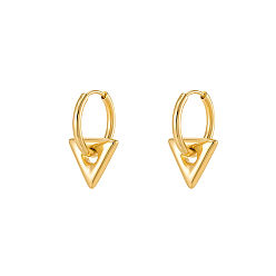 Triangle 304 Stainless Steel Hoop Dangle Earrings for Women, Real 18K Gold Plated, Triangle, 22x12mm