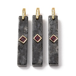 Labradorite Natural Labradorite Pendants, Rectangle, Golden, 40x8~8.5x10mm, Hole: 6x7.5mm