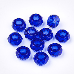 Blue Transparent Resin Beads, Large Hole Beads, Faceted, Rondelle, Blue, 14x8mm, Hole: 5.5mm