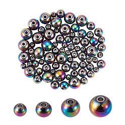 Rainbow Color 80Stk. 4 Stil Rack-Überzug Regenbogenfarbe 304 Edelstahlperlen, Cadmiumfrei und Nickel frei und Bleifrei, Runde, 4~8x3~6.5 mm, Bohrung: 1.8 mm, 20 Stück / Stil